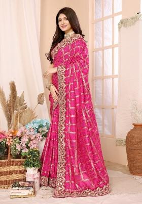 Pink Lace Work Silk Saree Set