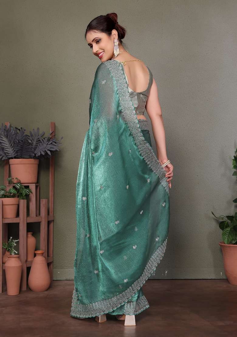 Rama Embroidery Jimmy Choo Saree Set - Indya