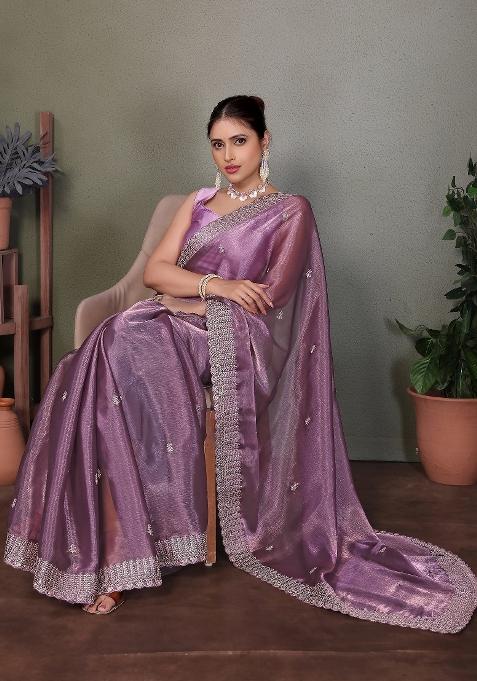 Purple Embroidery Jimmy Choo Saree Set