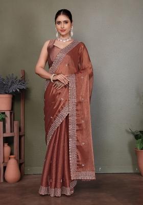 Brown Embroidery Jimmy Choo Saree Set