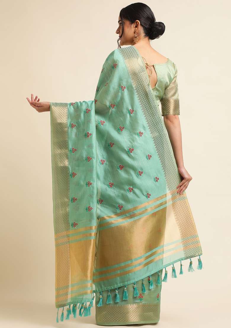 Rama Embroidery Cotton Saree Set - Indya