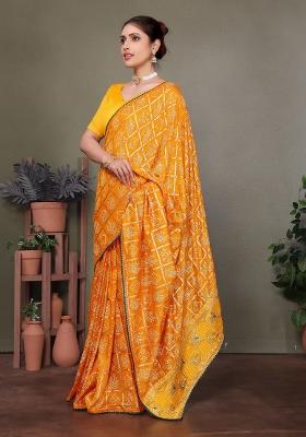 Yellow Gota Patti Work Silk Saree Set