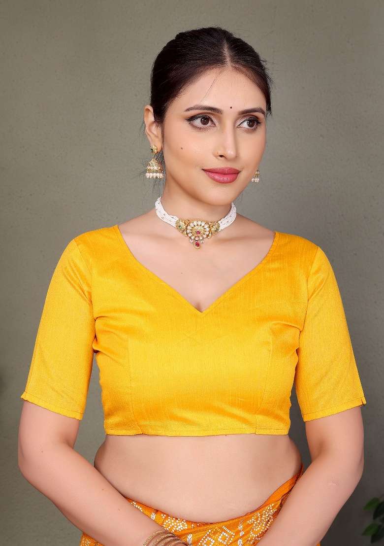 Yellow Gota Patti Work Silk Saree Set - Indya