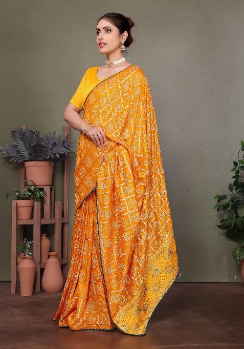 Yellow Gota Patti Work Silk Saree Set
