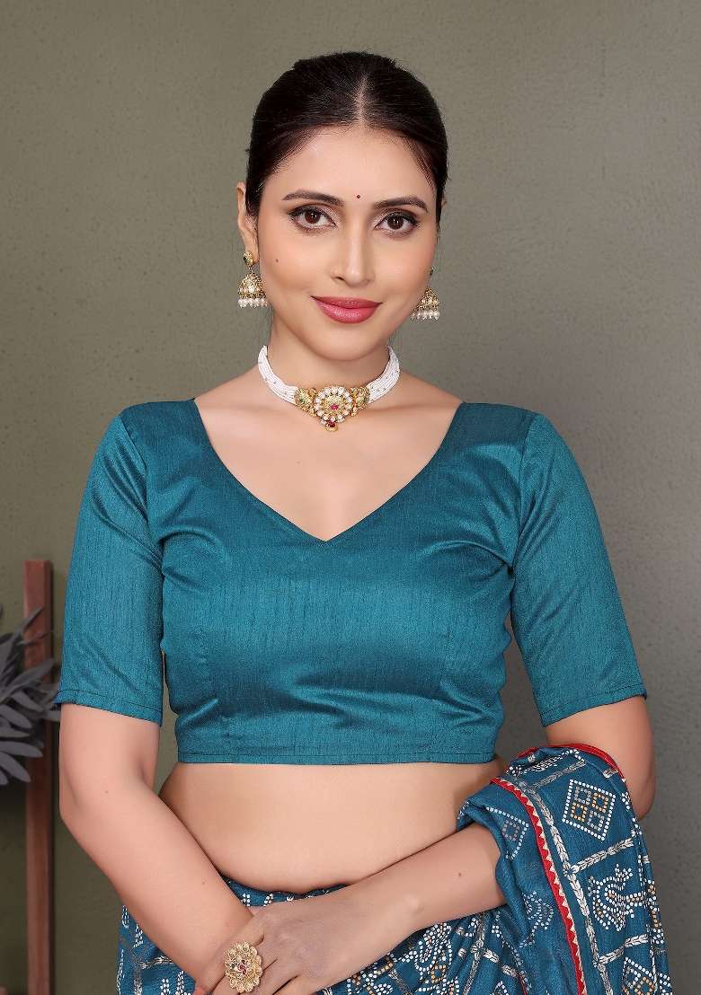 Blue Gota Patti Work Silk Saree Set - Indya