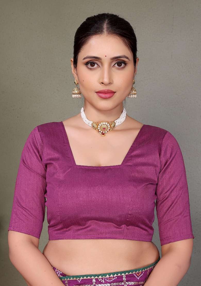 Purple Gota Patti Work Silk Saree Set - Indya