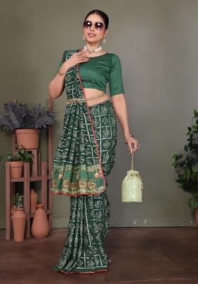 Green Gota Patti Work Silk Saree Set