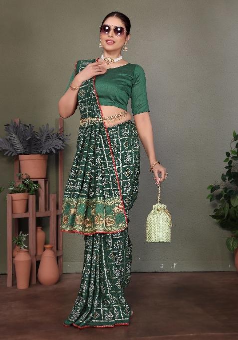 Green Gota Patti Work Silk Saree Set