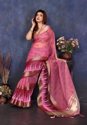 Pink Embroidery Silk Saree Set