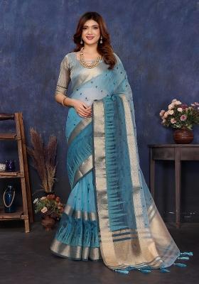 Rama Embroidery Silk Saree Set