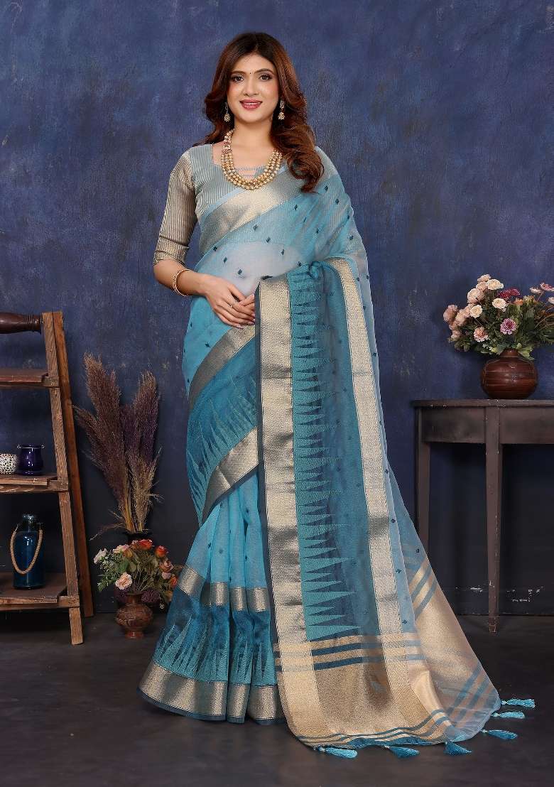 Rama Embroidery Silk Saree Set - Indya