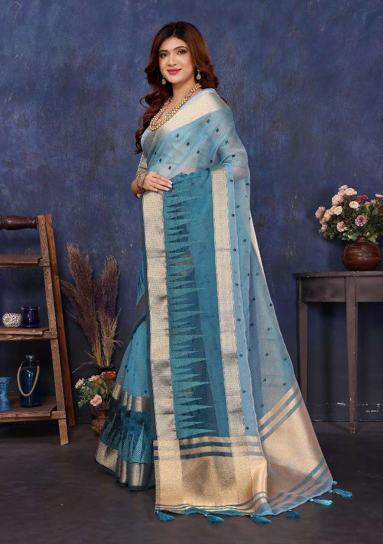 Rama Embroidery Silk Saree Set - Indya