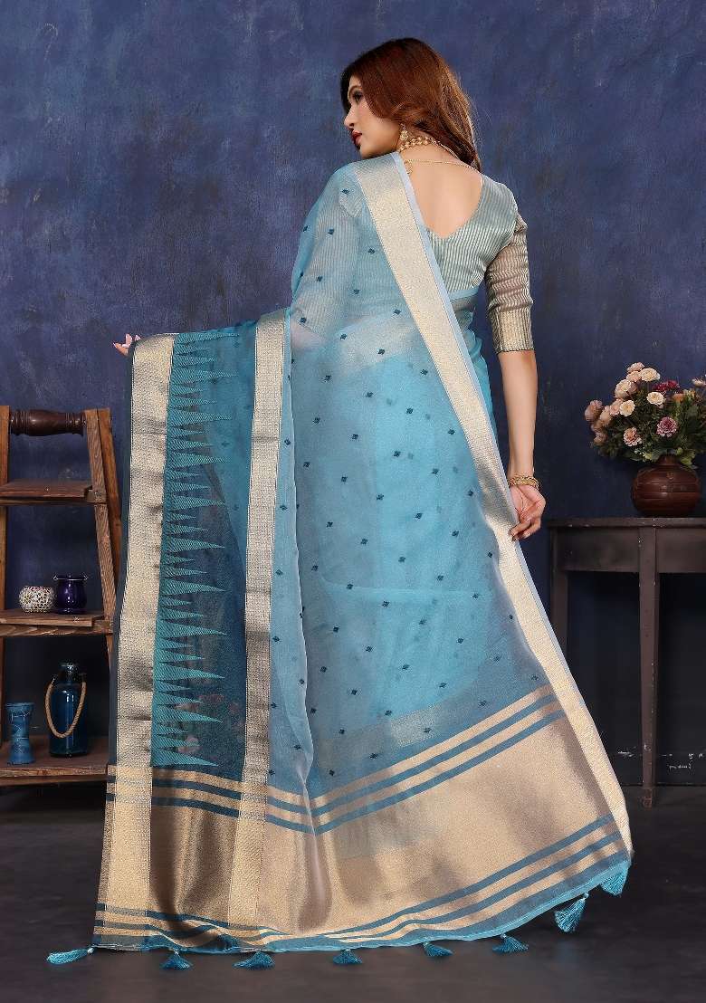 Rama Embroidery Silk Saree Set - Indya