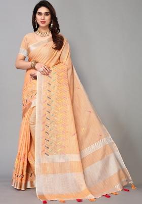 Orange Mirror Work Cotton Saree Set
