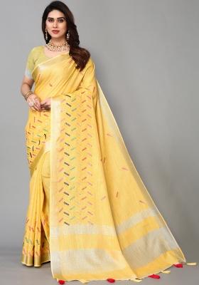 Yellow Mirror Work Cotton Saree Set