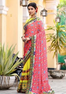 Peach Embroidery Georgette Saree Set