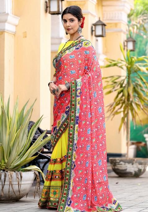 Peach Embroidery Georgette Saree Set