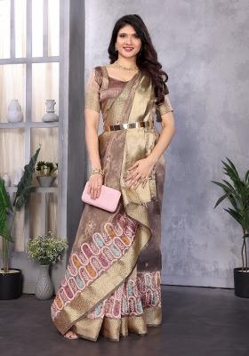 Pink Embroidery Silk Saree Set