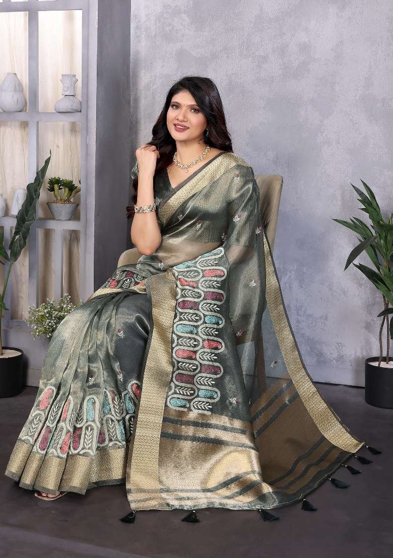 Rama Embroidery Silk Saree Set - Indya