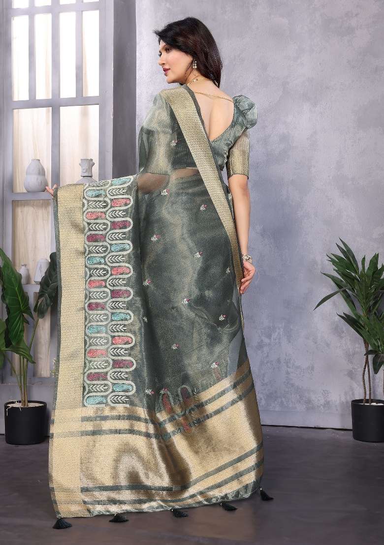 Rama Embroidery Silk Saree Set - Indya