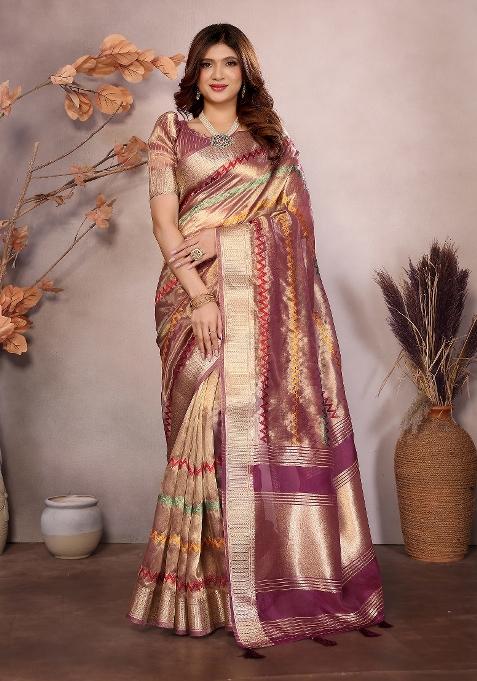 Wine Embroidery Silk Saree Set