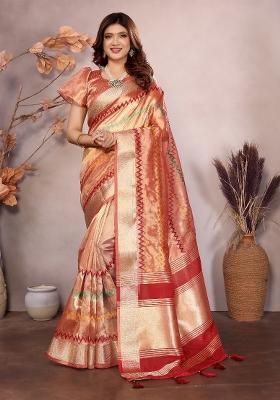 Red Embroidery Silk Saree Set