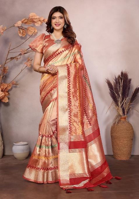 Red Embroidery Silk Saree Set