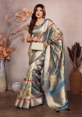 Rama Embroidery Silk Saree Set