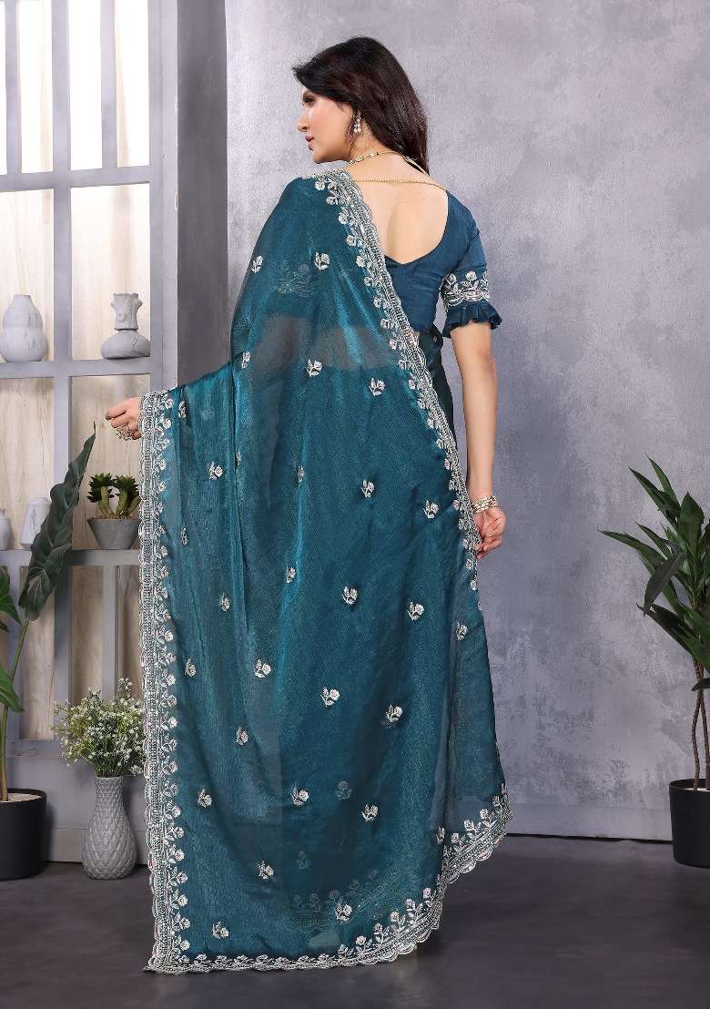 Rama Embroidery Jimmy Choo Saree Set - Indya