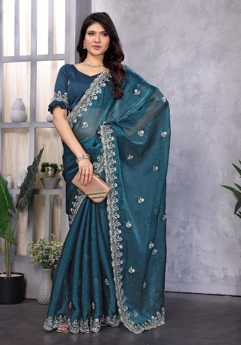 Rama Embroidery Jimmy Choo Saree Set