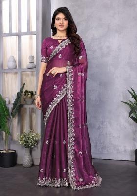 Purple Embroidery Jimmy Choo Saree Set