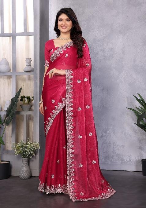 Red Embroidery Jimmy Choo Saree Set