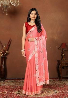 Orange Embroidery Jimmy Choo Saree Set