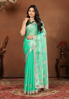 Green Embroidery Jimmy Choo Saree Set