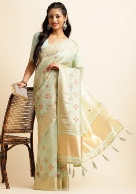 Green Embroidery Silk Saree Set