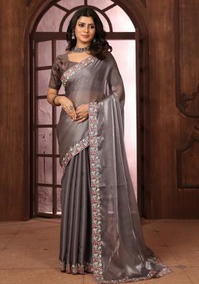 Grey Embroidery Jimmy Choo Saree Set