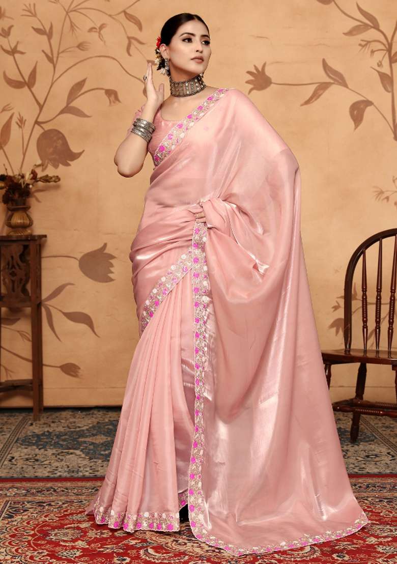 Off White Embroidery Jimmy Choo Saree Set - Indya