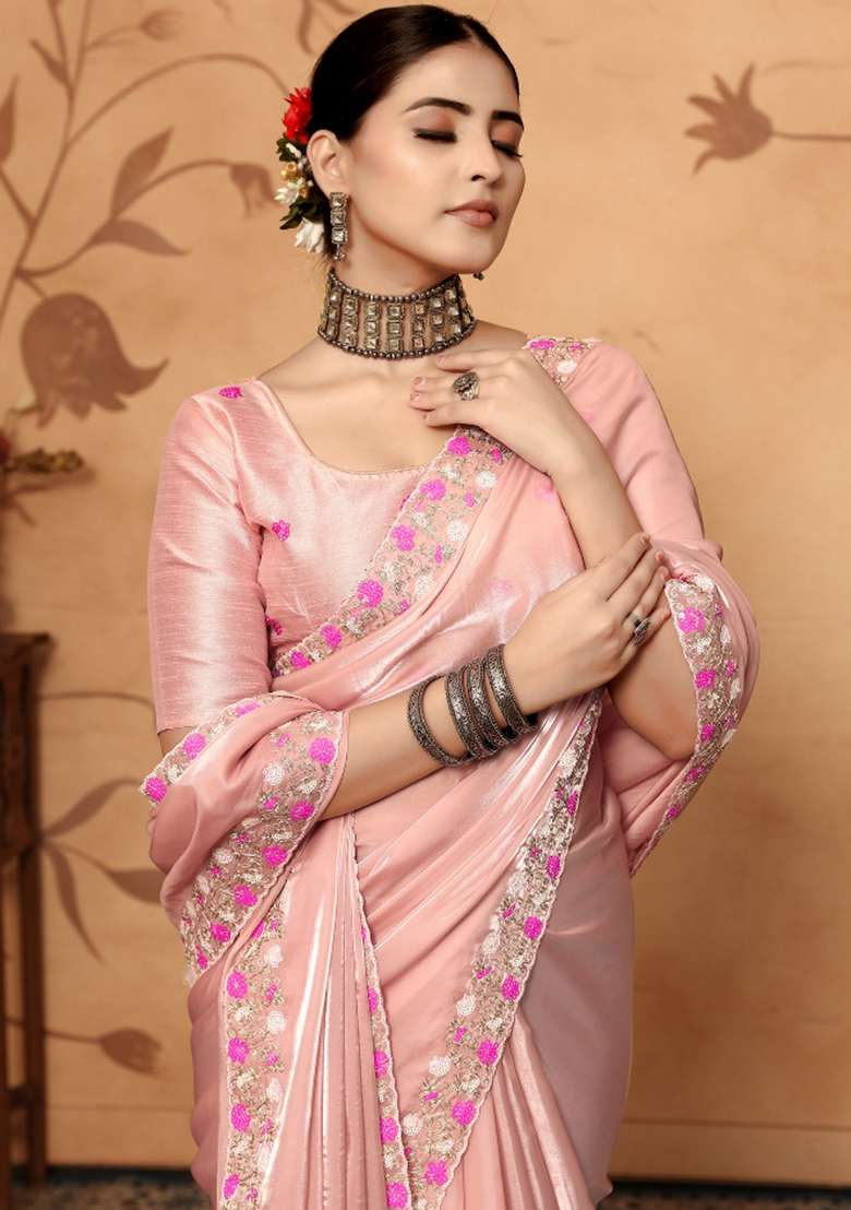 Off White Embroidery Jimmy Choo Saree Set - Indya