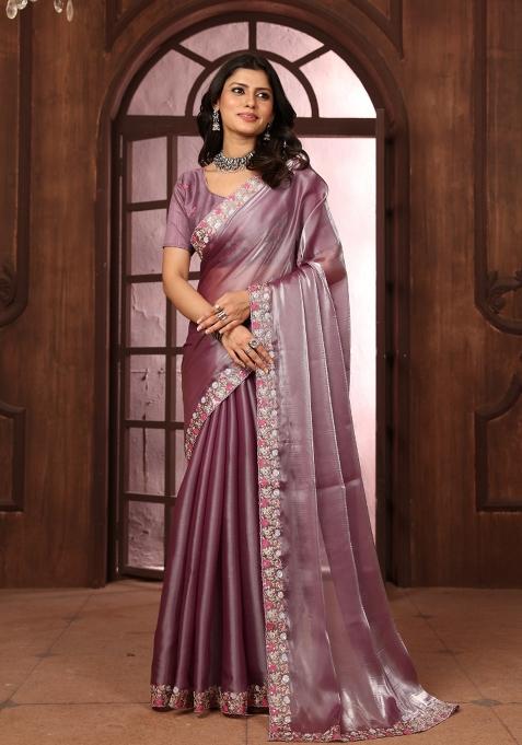 Purple Embroidery Jimmy Choo Saree Set
