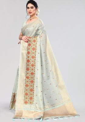 Green Embroidery Silk Saree Set