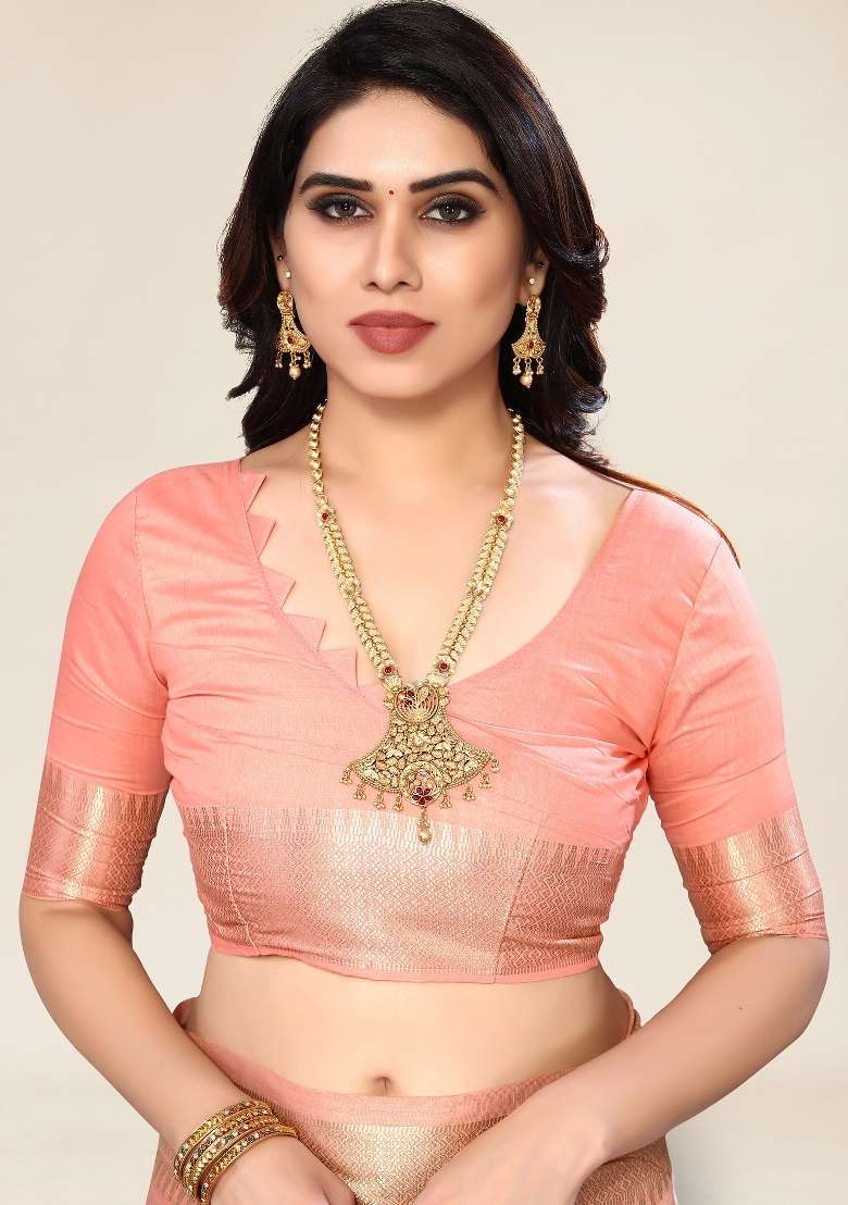 Orange Embroidery Silk Saree Set - Indya