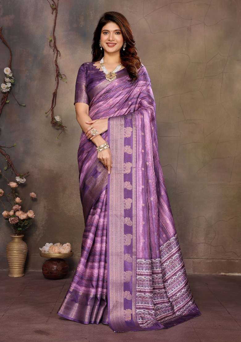 Purple Digital Print Dola Saree Set - Indya