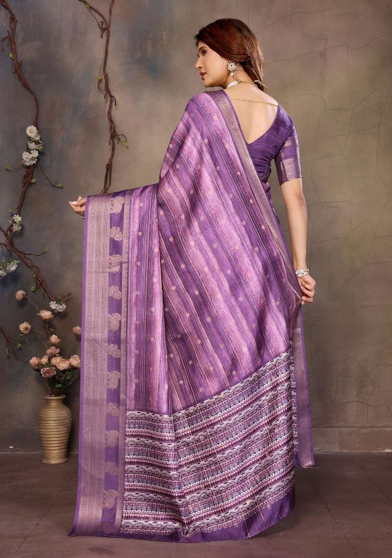 Purple Digital Print Dola Saree Set - Indya