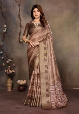 Cream Digital Print Dola Saree Set