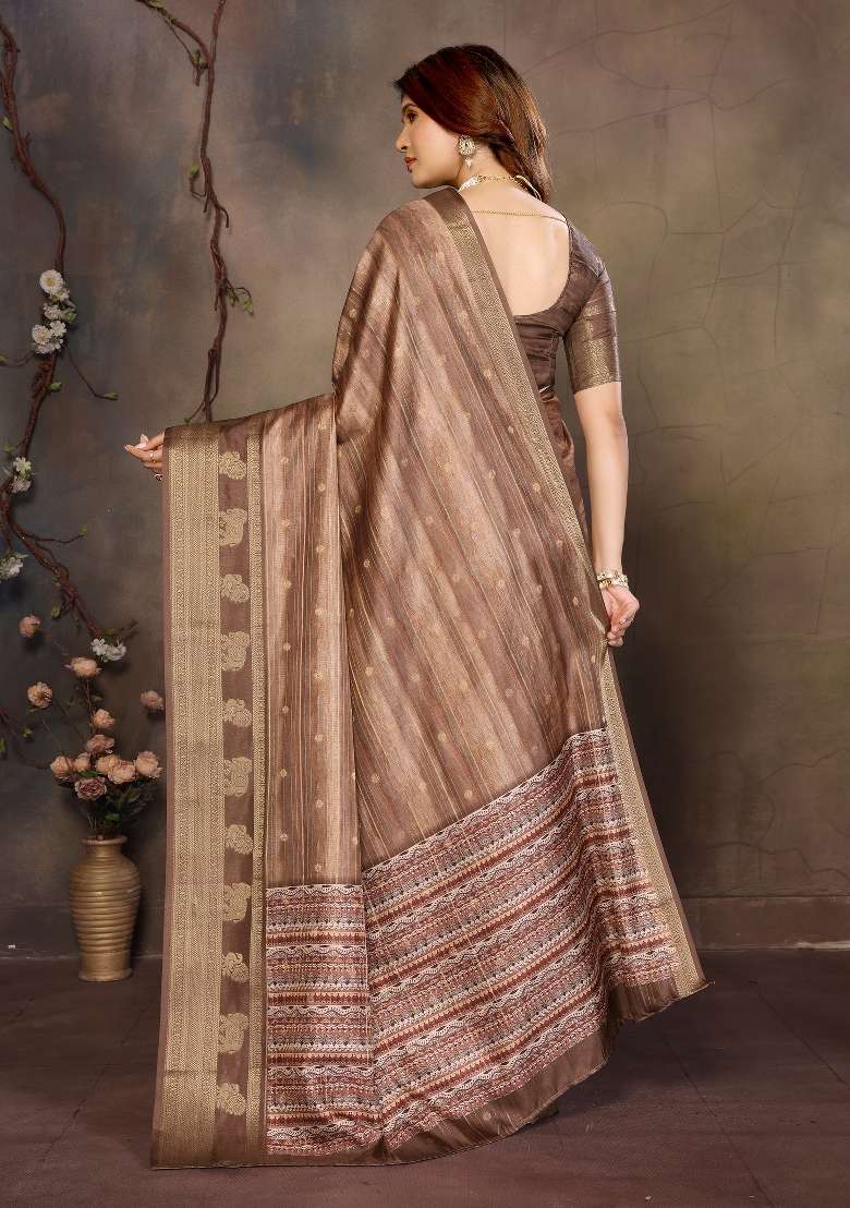 Cream Digital Print Dola Saree Set - Indya