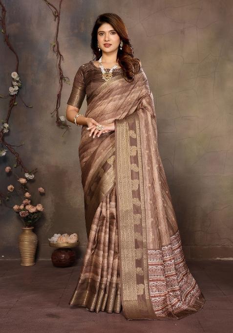 Cream Digital Print Dola Saree Set