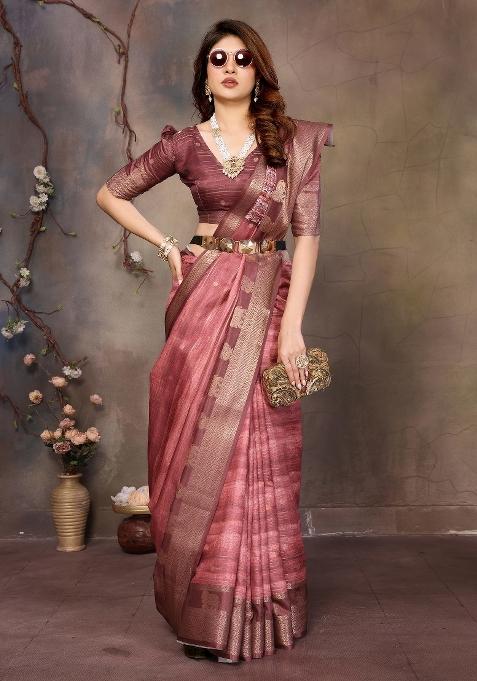 Maroon Digital Print Dola Saree Set