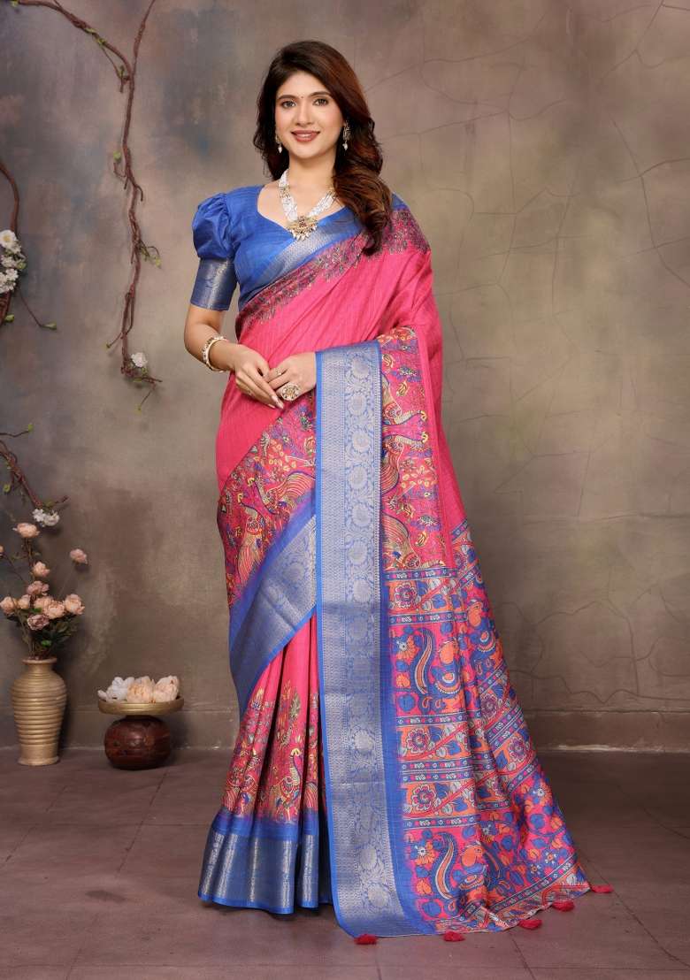 Pink Digital Print Dola Saree Set - Indya