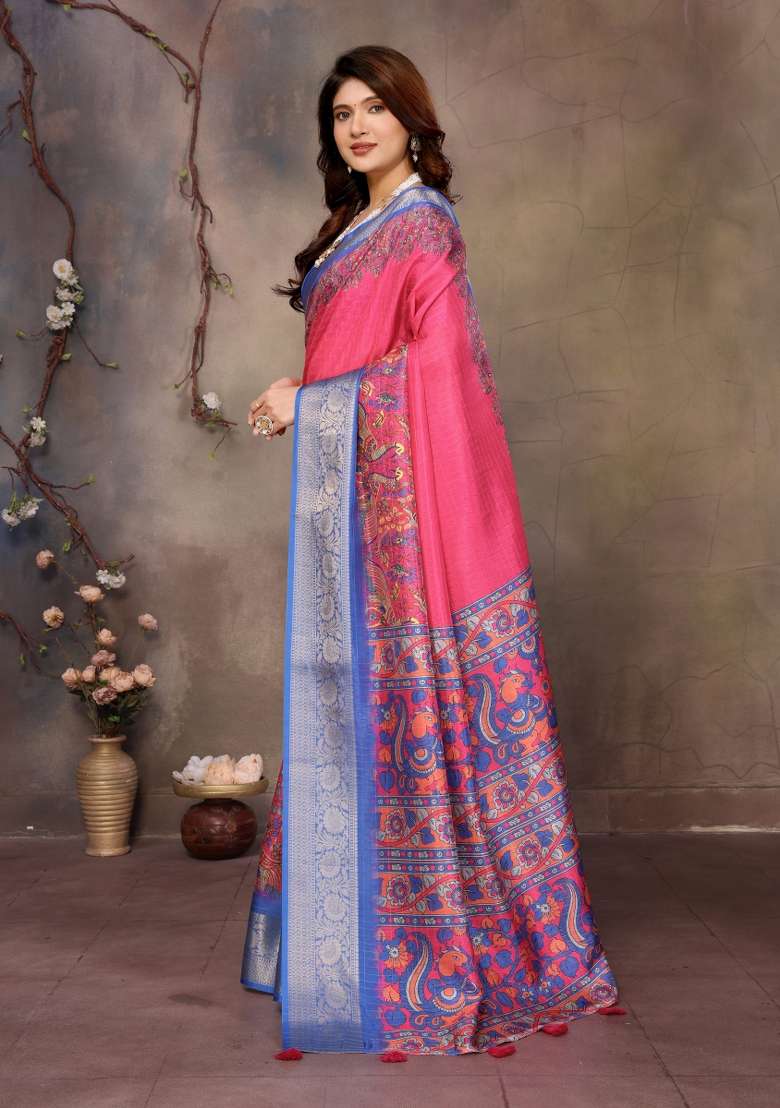 Pink Digital Print Dola Saree Set - Indya