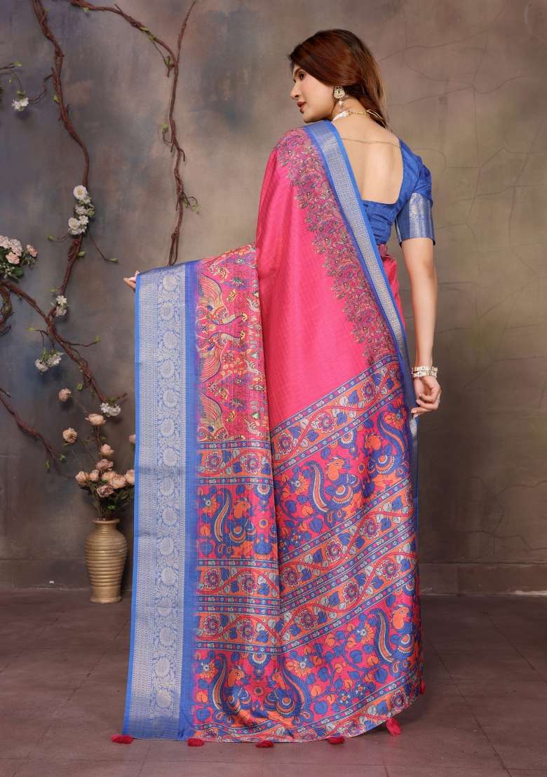 Pink Digital Print Dola Saree Set - Indya